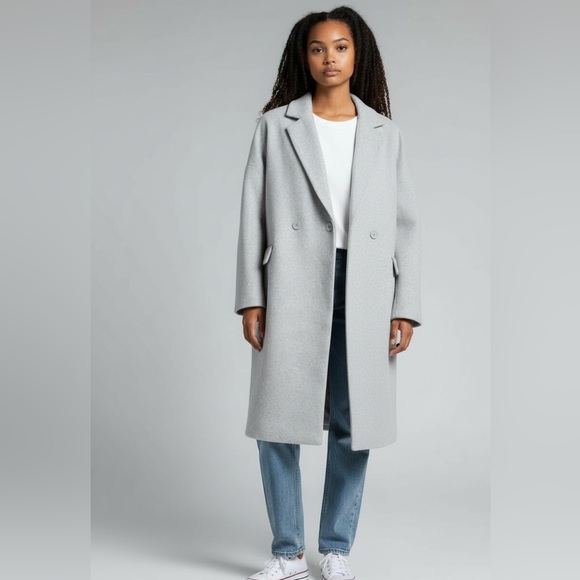 OAK + FORT Long Oversized Lined Trench Coat Heather Gray - Picture 2 of 10